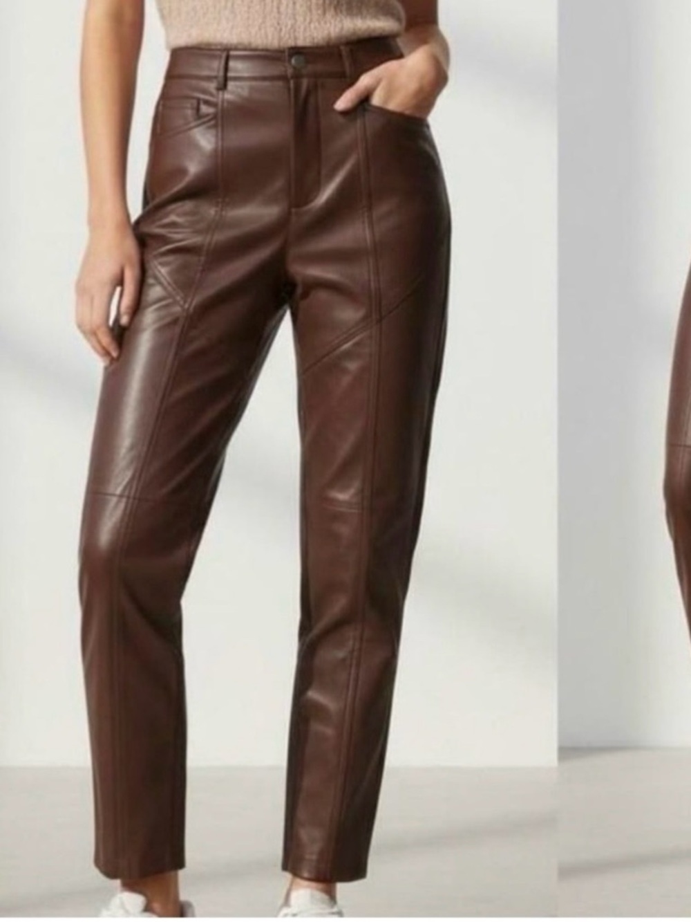 Aritzia Wilfred Rebel High-Rise Brown Faux Leather Straight-Leg Pants